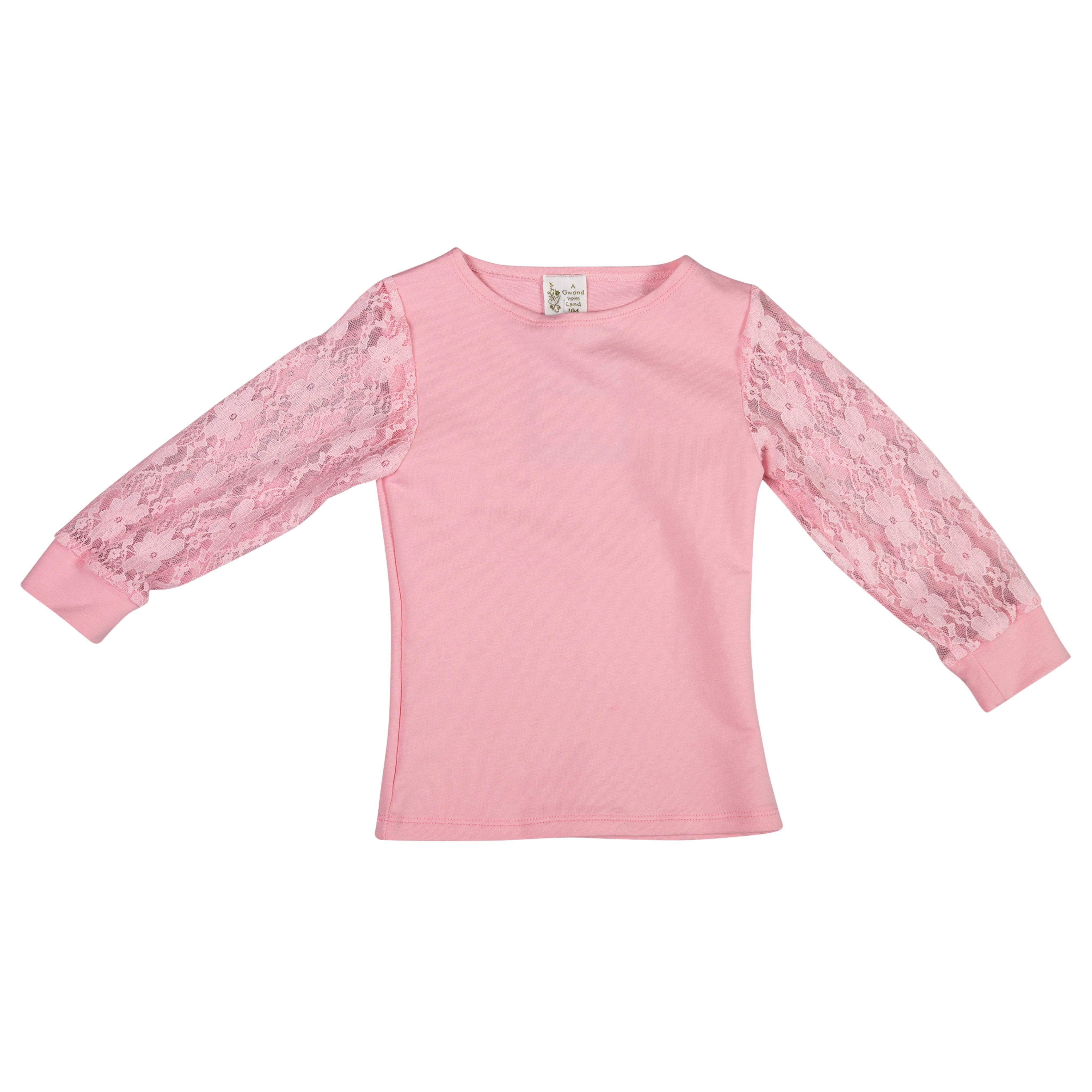 Trachtenshirt langarm Rosa Jersey Spitzen