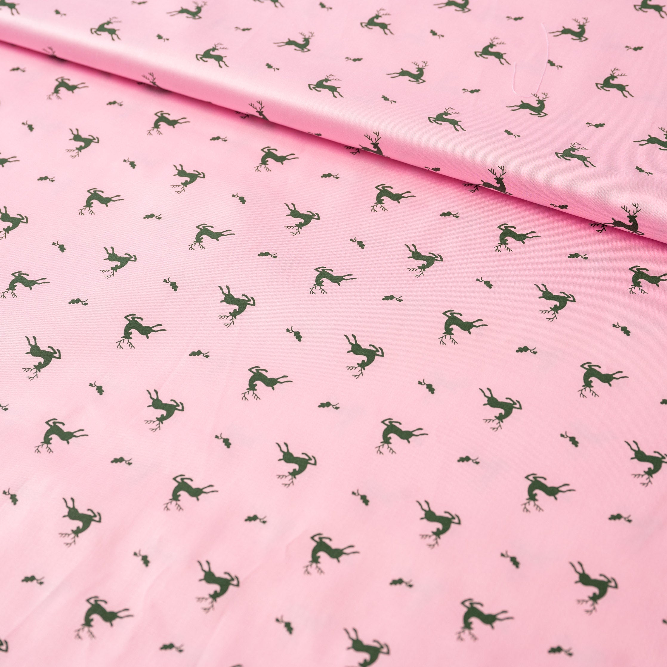 Trachtenstoff Baumwolle Satin Hirsch Rosa Grün 0,5m