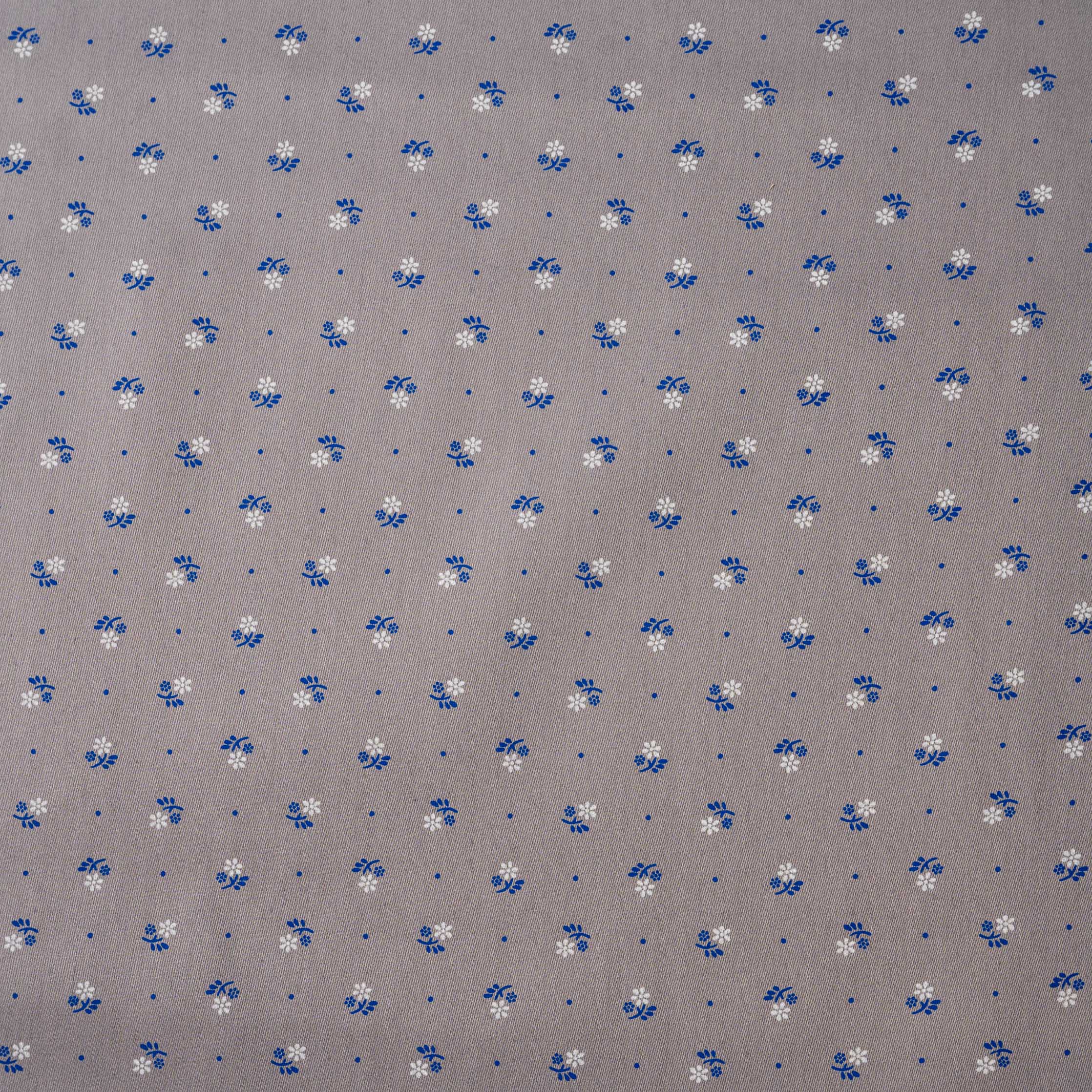 Trachtenstoff Baumwolle Satin geblümt Grau Weiß Blau 0,5m