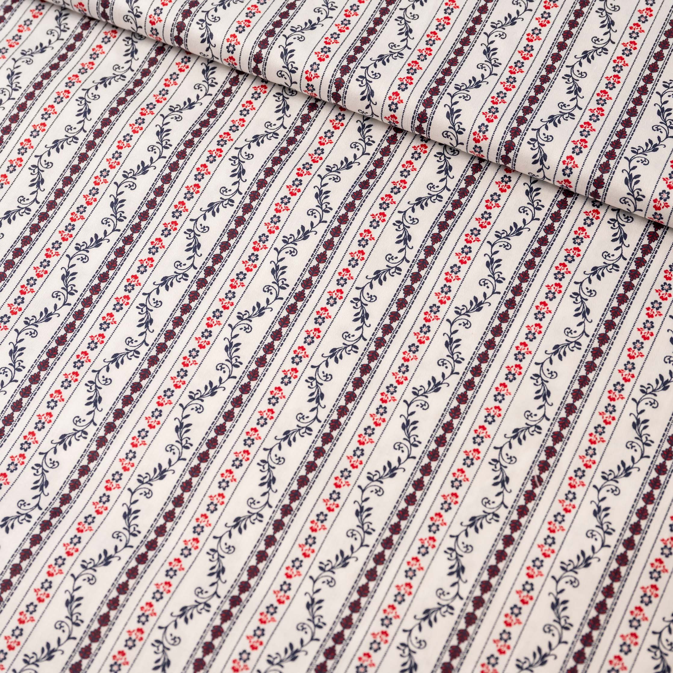 Trachtenstoff Baumwolle Satin Ranken Weiß Blau Rot 0,5m