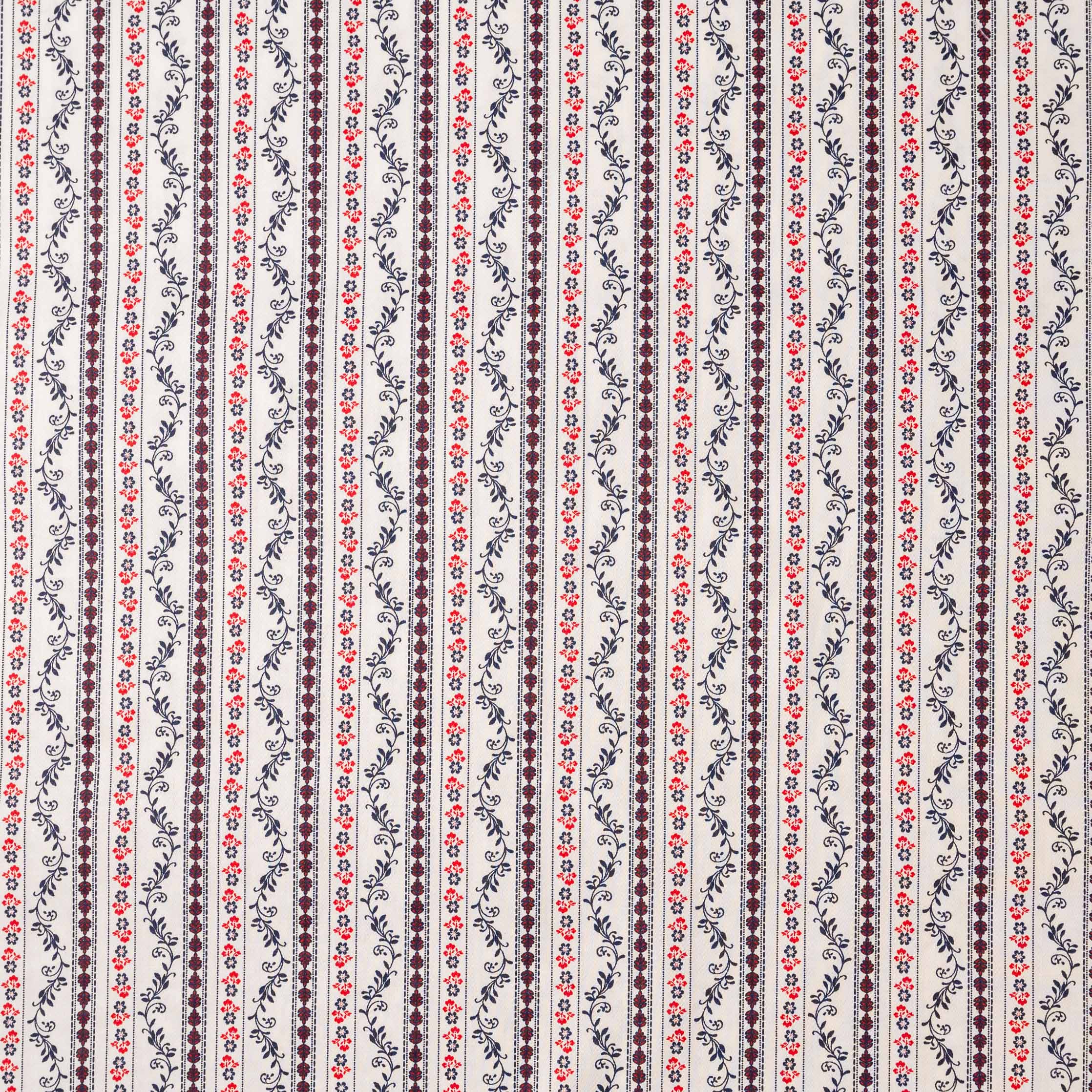 Trachtenstoff Baumwolle Satin Ranken Weiß Blau Rot 0,5m