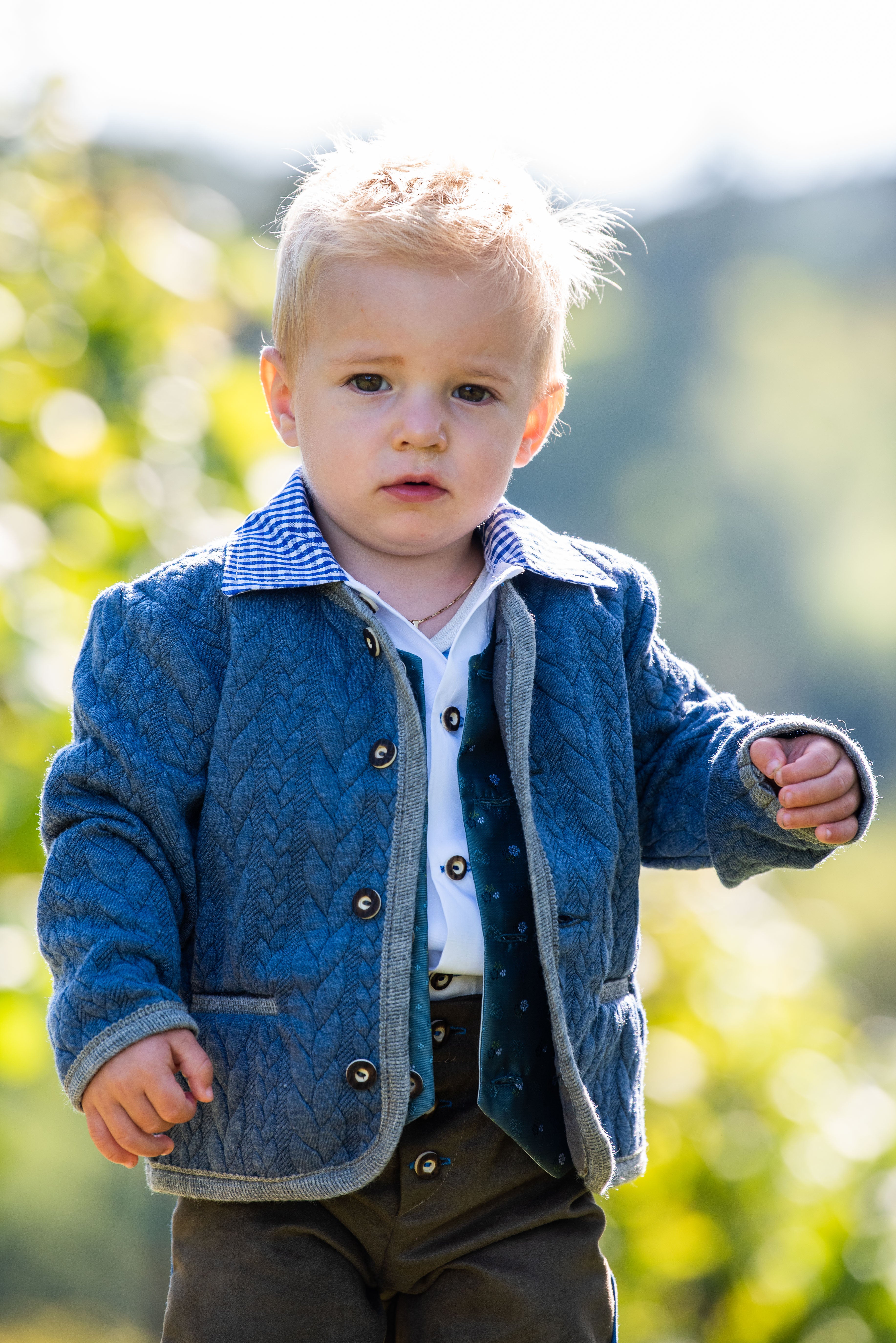 Buben Trachtenjacke Zopfmuster Blau Grau