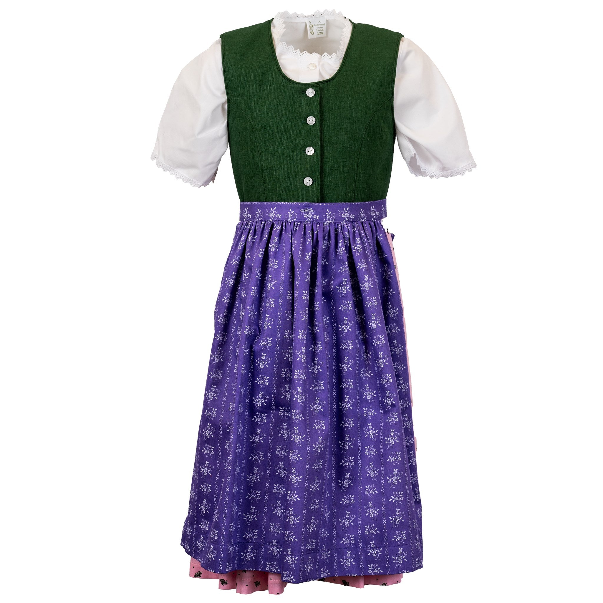 Ausseer Mädchen Dirndl mit Bluse Baumwolle Rosa Grün Violett