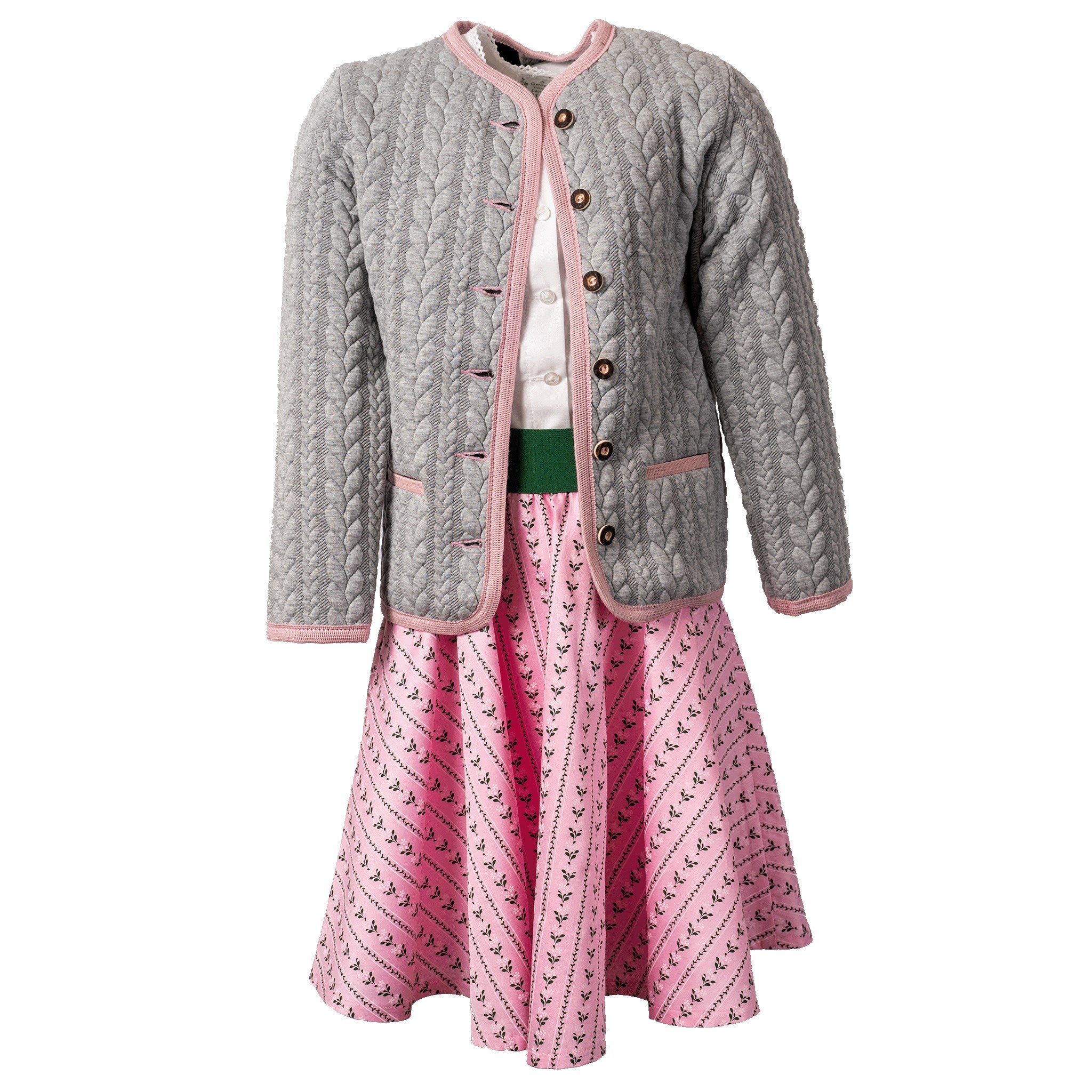 Trachtenjacke Zopfmuster Mädchen Rosa Grau