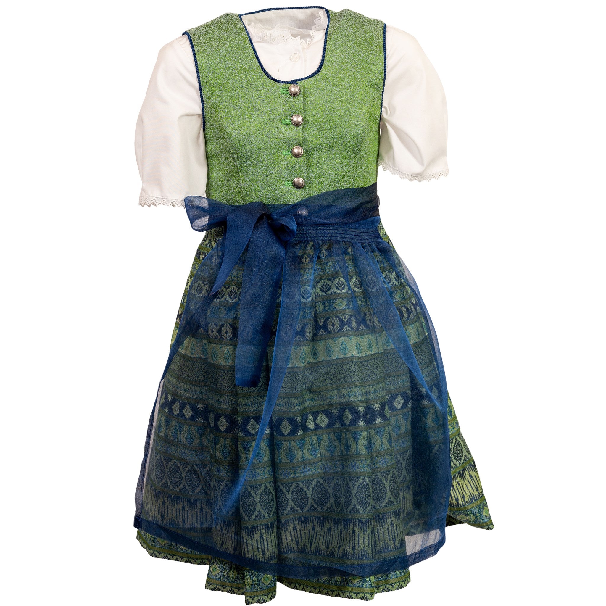 Dirndl mit Bluse, Blau Grün