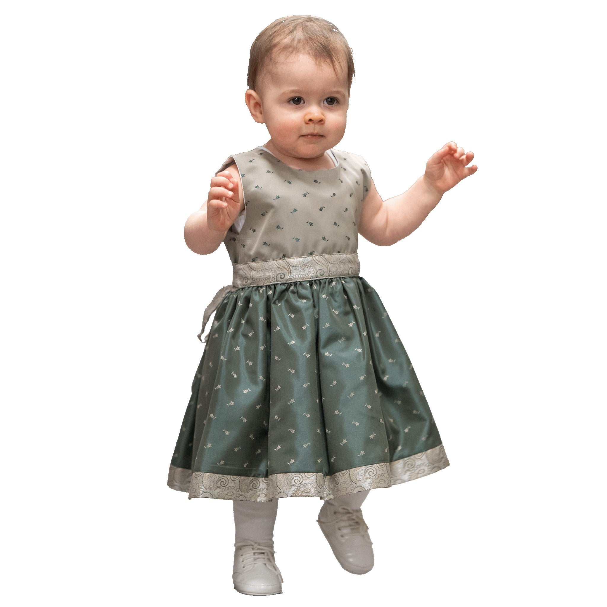 Trachtenkleid Mädchen ärmellos Grün Beige