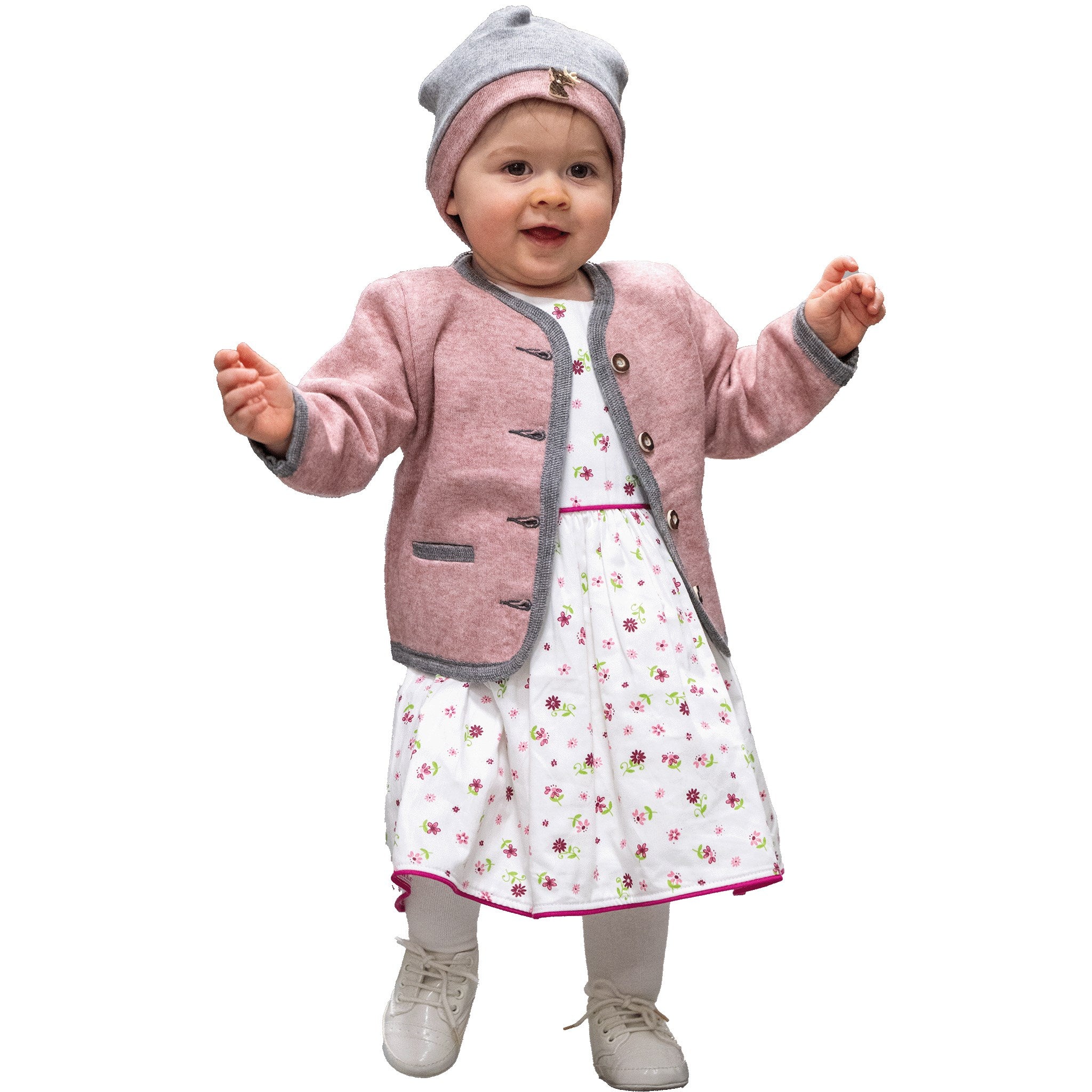 Mütze Trachtenhaube Baby Grau Rosa